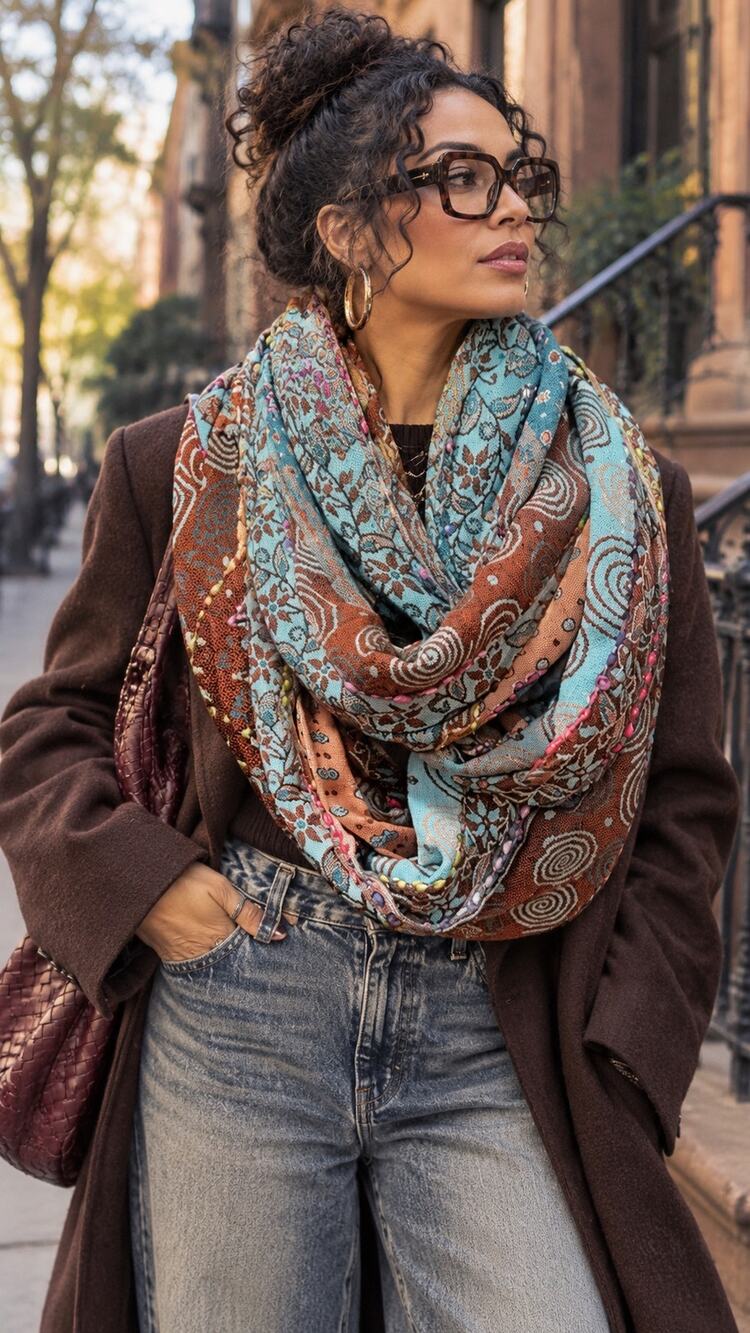 Anthropologie Raj Boho Rayon Embroidered Infinity Scarf